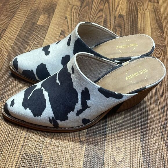 Arider Girl woman’s cow print black/white casual block heeled mules. Size 5.5. - Picture 4 of 11